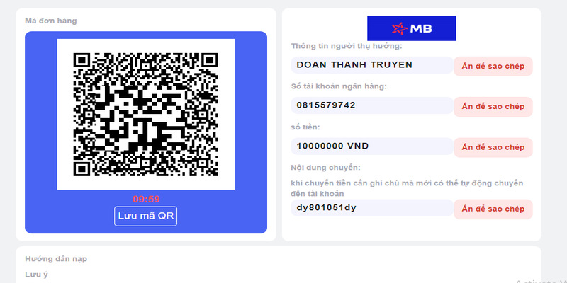Trên màn hình sẽ tự động hiển thị một mã QR với toàn bộ thông tin người nhận
